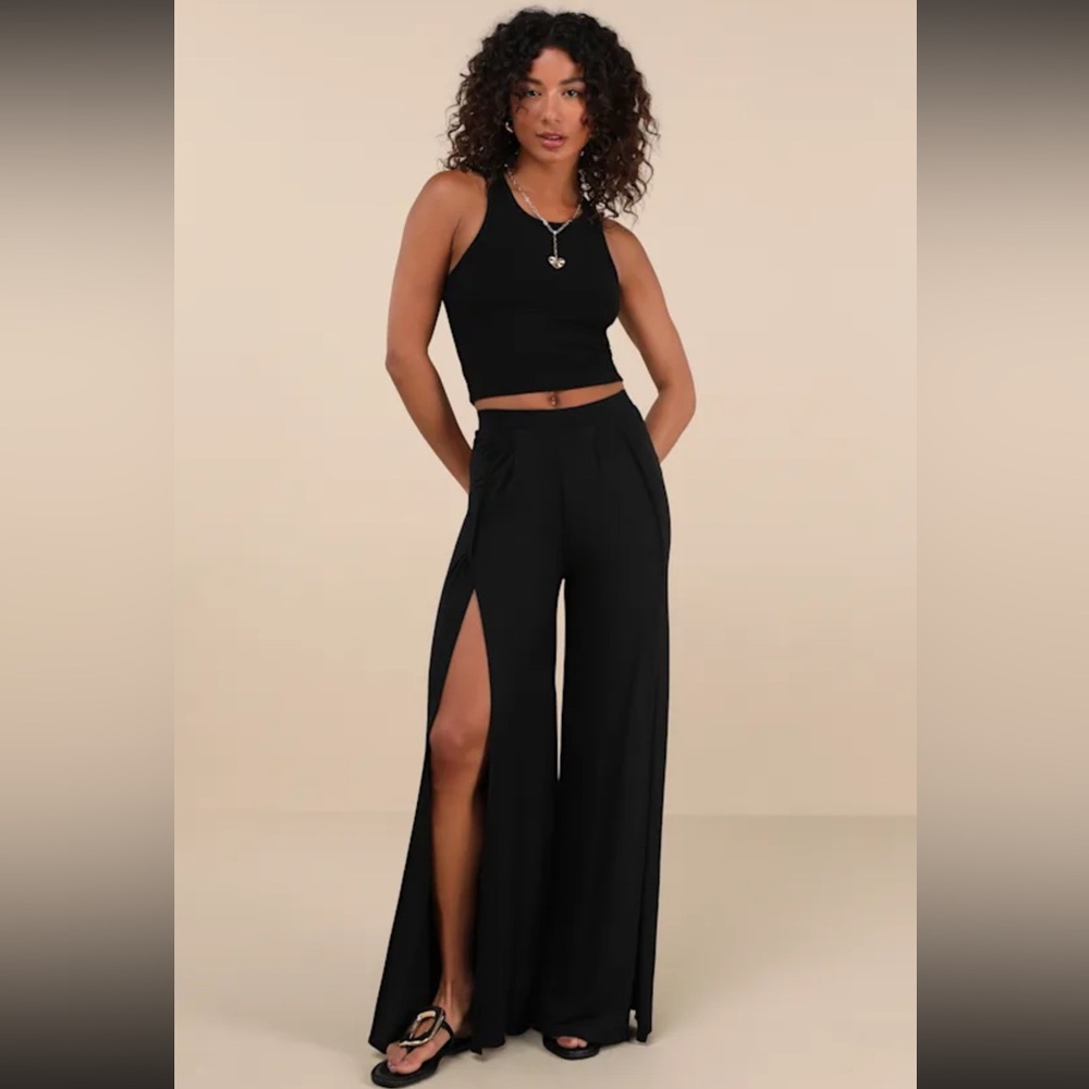 Lulus Knockout Black Wide Leg Pants - Size XL - Picture 2 of 6